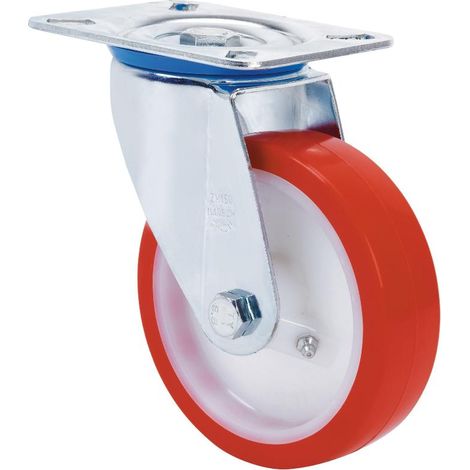 rueda giratora placa 10zv150-pob nylon blanco-poliur.rojo eje bolas (1/2)