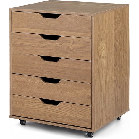 COSTWAY 5 Drawer Chest Rolling Dresser Storage Cabinet w/Lockable Wheels