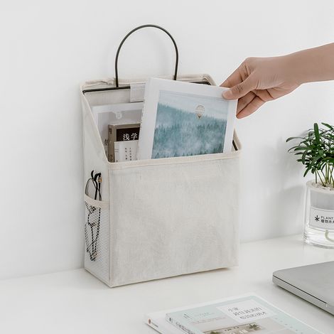 Lot de 2 Pochettes Murales en Coton et Lin, Organisateur Suspendu pour Livres, Magazines, Rangement de Bureau et Chambre (1/4)