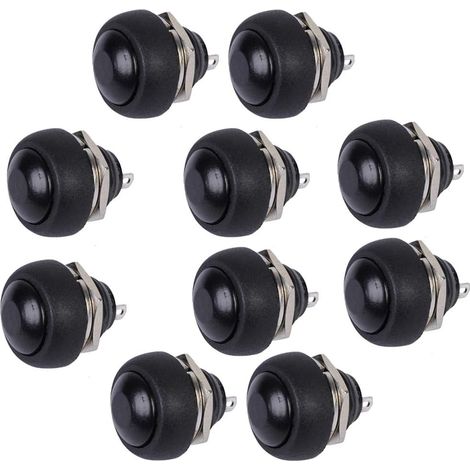 10 X Interrupteur Bouton Poussoir Rond 12mm Noir pour Voiture Automobile Bateau Lot de momentané Moto (1/5)