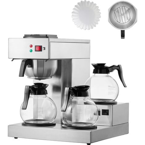 Mophorn 12 Tassen kommerzielle Filterkaffeemaschine, Edelstahl-Kaffeemaschine mit 3 Karaffen und 3 Warmhalteplatten, automatische Wasserzufuhr für Restaurants, Büros und Cafés