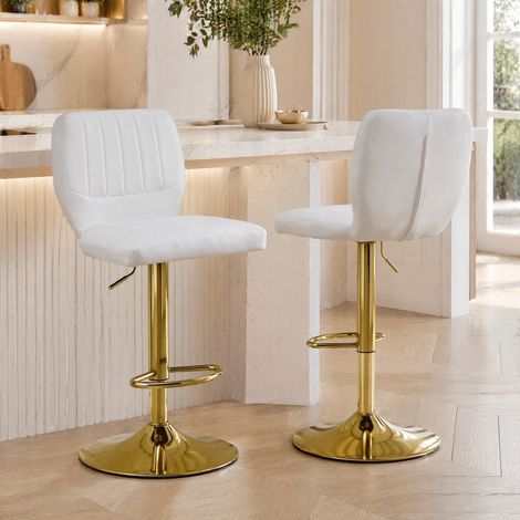 Taburete de bar regulable 62-83 cm, giratorio 360°, blanco y dorado HAVRYA (1/5)