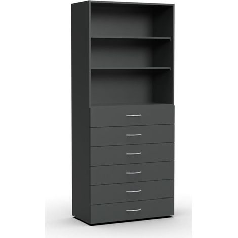 Etagère avec 6 tiroirs et 2 tablettes coloris Graphite - longueur 80 x hauteur 185 x profondeur 40 cm