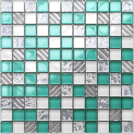 Mosaico in vetro su rete per bagno e cucina 30cm x 30cm - Cool Mint (1/4)
