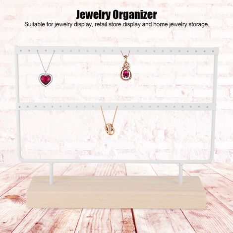 Support à bijoux métallique 46 trous pour boucles d'oreilles et colliers - Organisateur de rangement blanc (1/5)