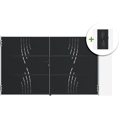 Portail battant acier 3m NALI VELETA H.180cm noir + Portillon H.180cm noir (1/5)