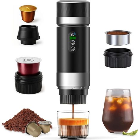 Nouvelle Machine à Cafe Portable, Machine à Café Espresso Portable 3 en 1 Compatible avec les Capsules Espresso et Poudre de Café, Auto-chauffante, Charge USB-C, Voyage, Camping, Bureau, Randonnée (1/5)
