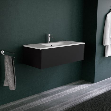 Inda - Mobile bagno 100 cm Nero opaco con 1 cassetto e lavabo (1/5)