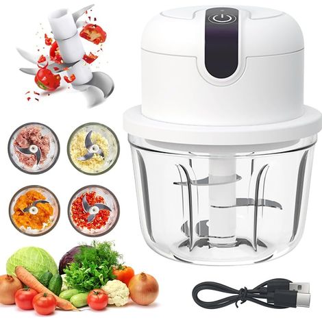 Hachoir de cuisine électrique, 350 ml, hachoir à oignons, hachoir électrique, hachoir à légumes, multihachoir électrique, chargement USB, hachoir automatique pour viande, oignons, ail (1/5)