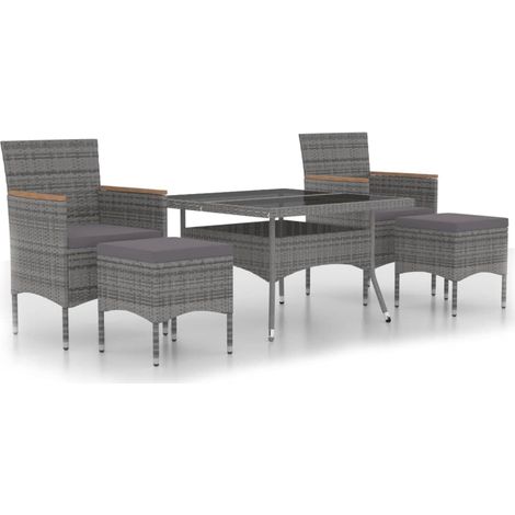 Maison Exclusive - Set Pranzo da Giardino 5 pz Polyrattan e Vetro Temperato Grigio