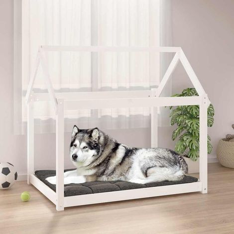 vidaXL Lit pour chien Blanc 111x80x100 cm Bois de pin solide (1/5)