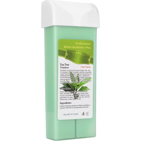 Rouleau de cire dépilatoire 100 g pour le corps, les jambes, la poitrine, les bras, le maillot et les aisselles. Cire à l'arbre à thé. (1/5)