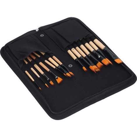 Lot de 14 pinceaux pour peinture acrylique, pointes en nylon, bonne absorption d'eau, tube en aluminium, résistants, pour peinture à l'huile, avec pochette de rangement.