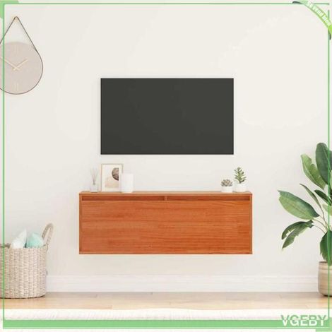 Meuble mural - ABI - Bois massif en pin - Marron cire - 100 x 30 x 35 cm (1/5)