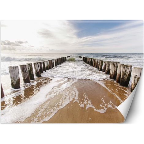 Fototapete Wellenbrecher Meer Strand Landschaft 100x70 cm