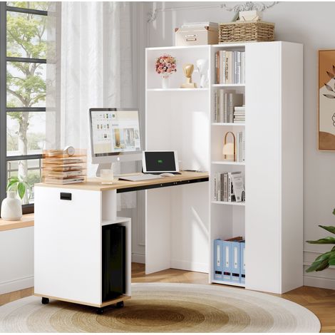 Escritorio plegable con estanterías 104,5 x 30,5 x 160 cm en MDF blanco -FLORAGRACE (1/5)