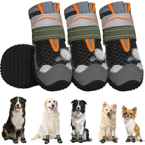 Bottes pour chien avec protection des pattes, bottes antidérapantes et imperméables, semelle en caoutchouc réfléchissante, bottines d'hiver pour chien, couleur noire. (1/5)
