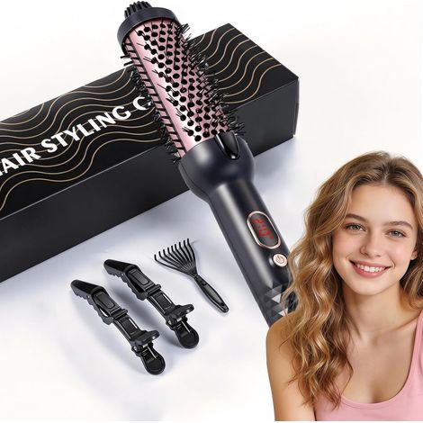 Keramik-Heizbürste, 38 mm, 3-in-1-Funktion, LCD-Anzeige, 100–210 °C, Glätten, sanfte Locken, Volumen, Anti-Frizz-Technologie mit Ionentechnologie, 5 Temperaturstufen, schnelles Aufheizen