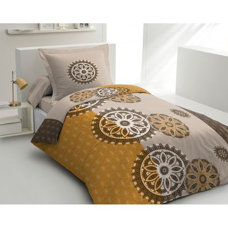 Parure de couette 2 pieces coton 57 fils orange 140 x 200 cm - YUCATAN