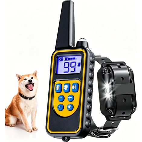 Collier de dressage pour chiens rechargeable IP67 étanche portée 800m avec 99 niveaux vibration, choc électrique, sonore.