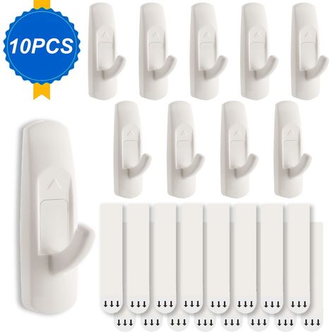 A 10-piece set of large multi-functional hooks, including 10 wall hooks and 16 pieces of tape. The wall hooks are undamaged. Also includes bathroom towel racks, padlocks, and door key hooks. (1/5)