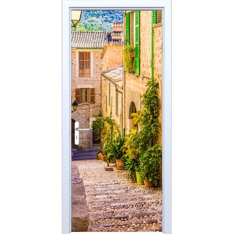 Adhesivo de tela para puerta con diseño de calle adoquinada 678PD