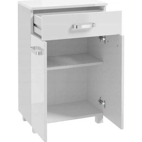 Meuble de salle de bain sur pieds, blanc brillant, 50 x 78 cm, Mila (1/3)