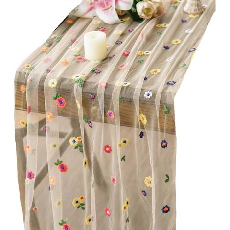 Nappe brodée Vintage Inspire en polyester robuste, motif floral et dentelle, décoration de salle à manger MS (1/5)