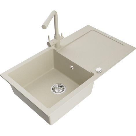 Mexen Leo lavello in granito a 1 vasca con gocciolatoio e rubinetto da cucina Duero, beige- 6501-69-671600-69 (1/5)