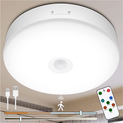 Plafonnier rechargeable avec détecteur de mouvement et télécommande, 18,8 cm (7,4 pouces), plafonnier sans fil, lampe de placard à piles, détecteur de mouvement, lampe à piles (1/5)