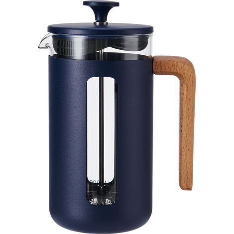 La Cafetière Pisa, 8 tazas/1L, vidrio borosilicato resistente al calor y acero inoxidable con émbolo de fácil agarre, cafetera francesa grande para té suelto y café molido, azul marino