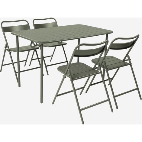 Set mesa de jardín bistró de acero con 4 sillas plegables, 120cm