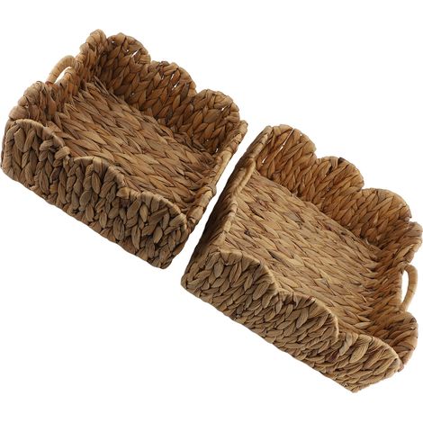 Panier osier festonné élégant tissé main poignées – Organisateur multifonction rotin décoratif grand + moyen (1/2)