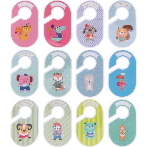 Set mit 12 Kleidergrößentrennern aus Kunststoff mit Cartoon-Motiven für den Kleiderschrank – 17 x 10 cm (1/3)