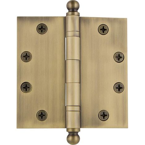 Charnière robuste à bout sphérique avec coins carrés, laiton antique 11,4 cm