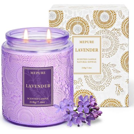 Duftkerze Lavendel im strukturierten Glas, 210g Sojawachs, 50h Brenndauer