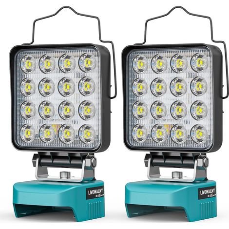 Lot de 2 Projecteur LED Rechargeable Compatible Makita 18V, Double Interrupteur, Port USB Type C, Pour Chantier Garage Camping (1/5)