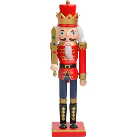 Christmas Decoration - Wooden Nutcracker Soldier Large, Table Ornaments for Living Room, Vintage Porch Decoration Piece, Painted Royal Finish, Hand Carved Toy Guard, Holiday Centerpiece for Home Desk (1/5)
