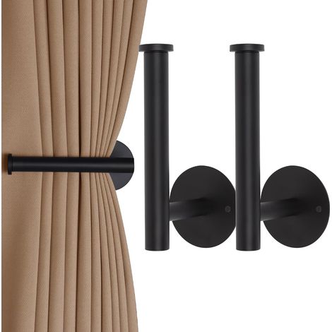 Lot de 2 embrasses de Rideaux adhésives sans perçage pour Rideaux Crochet fenetre sans percage Crochet Rideau adhesif (2, Noir) (1/5)