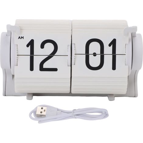 Horloge à Rabat Mécanique USB Moderne Blanche PVC 11x6x6cm avec Alarme et Calendrier pour Bureau ou Salon Design Minimaliste (1/5)