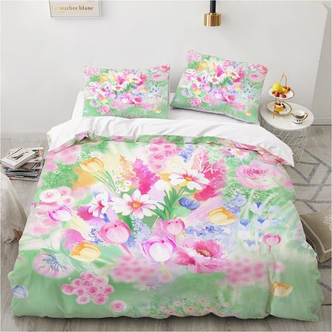 Bettwäsche-Set 155x220 cm mit Blumenmotiv, 3-teilig, Mikrofaser, Reißverschluss
