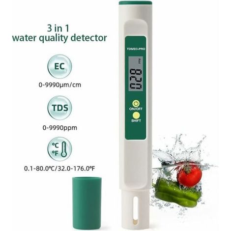 Testeur D Eau TDS - Conductivite Et Temperature 3 En 1 - Pour Aquarium Piscine - 150 X 20 Mm - 0 9990 Ppm 0 9990 Us Cm 0 1 80 C - 1 Piece (1/5)