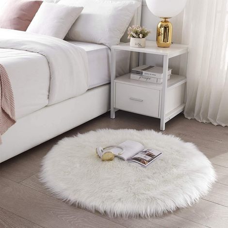 Tapis Faux en Peau de Mouton,Imitation Toison Moquette Fluffy Soft Longhair Décoratif Coussin de Chaise Canapé Natte (Blanc, 60x60cm) (1/3)
