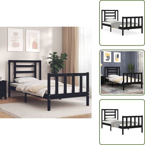Letto in pino - vidaXL Giroletto con Testiera Nero Small Single in Legno Massello -