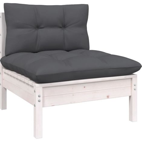 INLIFE Canapé 2 places de jardin et coussins Blanc Bois de pin solide (1/5)