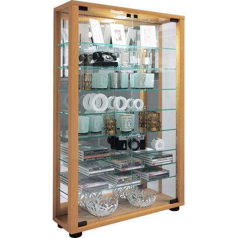 Vetrina in vetro VCM in stand  Vetrina vetrina con vetro di sicurezza ESG  Dimensioni circa 91 x 59 x d. 18 cm  Vetrina stand vetro  Moderno e salvaspazio  Vetrina in vetro – Lumo Mini specchio (faggi