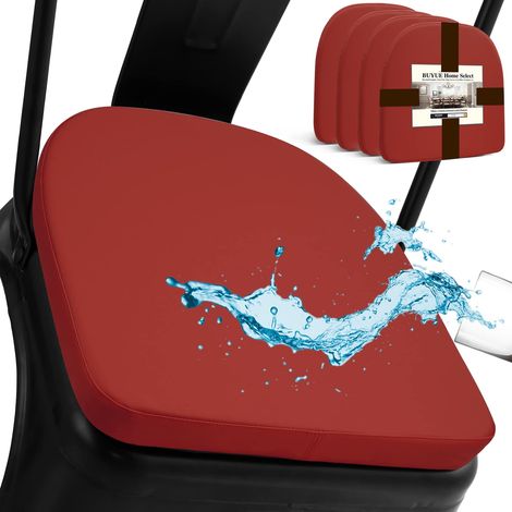 Lot de 4 coussins de chaise en métal avec aimant En similicuir Imperméables et antidérapants Pour cuisine, café, salle à manger, bistrot forme de U, rouge, 4 (1/5)