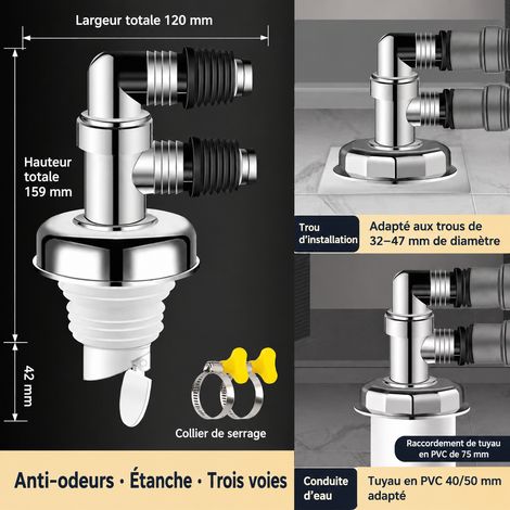 Raccord évacuation lave-linge double raccord coudé noyau amélioré clapet anti-odeur magnétique 1 × 1 × 1 cm siphon de sol cuisine salle de bain – Livraison gratuite