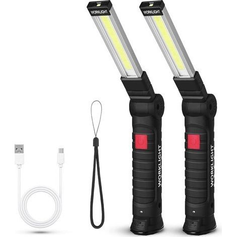 Lampe de poche LED Lampe de Travail, COB Baladeuse LED lampe torche avec Base Magnétique 5 Modes Lumière USB Camping Lampe pour Garage, Camping, d'urgence, etc [Classe énergétique A] (1/4)