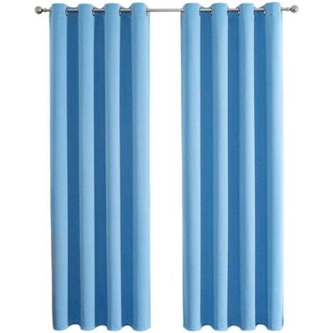 Ensemble de 2 Rideaux Occultants Thermiques à Oeillets Unis - Décoration Fenêtre Chambre 100x200cm - Bleu Ciel (1/4)